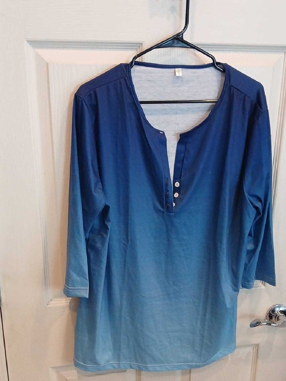 Women's Ombre Blue Henley Tunic - 3/4 Sleeve